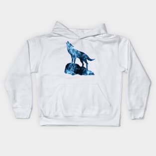 Howling Wolf blue sparkly smoke silhouette Kids Hoodie